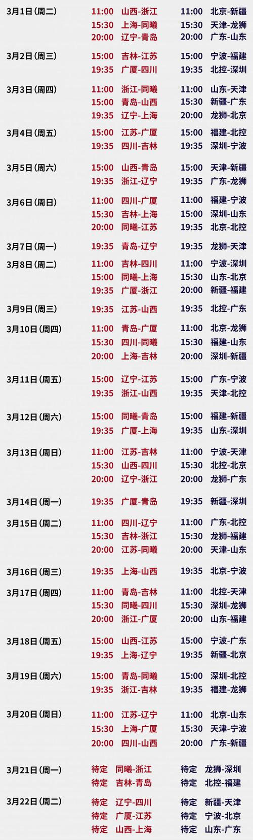 cba2021-2022广东男篮赛程时间表